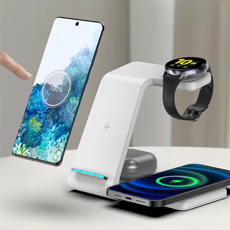 (15W) 4in1 Ladegerät Qi Wireless Charger Ladestation für Smartphones / Apple Airpods / Galaxy Buds / Galaxy Watch - Weiss