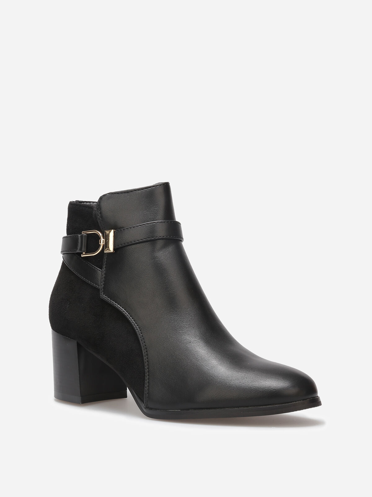 Bottines bi-matière avec boucle dorée- Noir