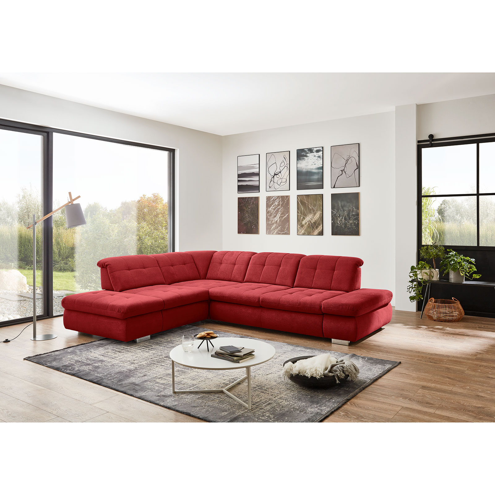 polsterpower Ecksofa - cherry - Basismodell - Anstellhocker links