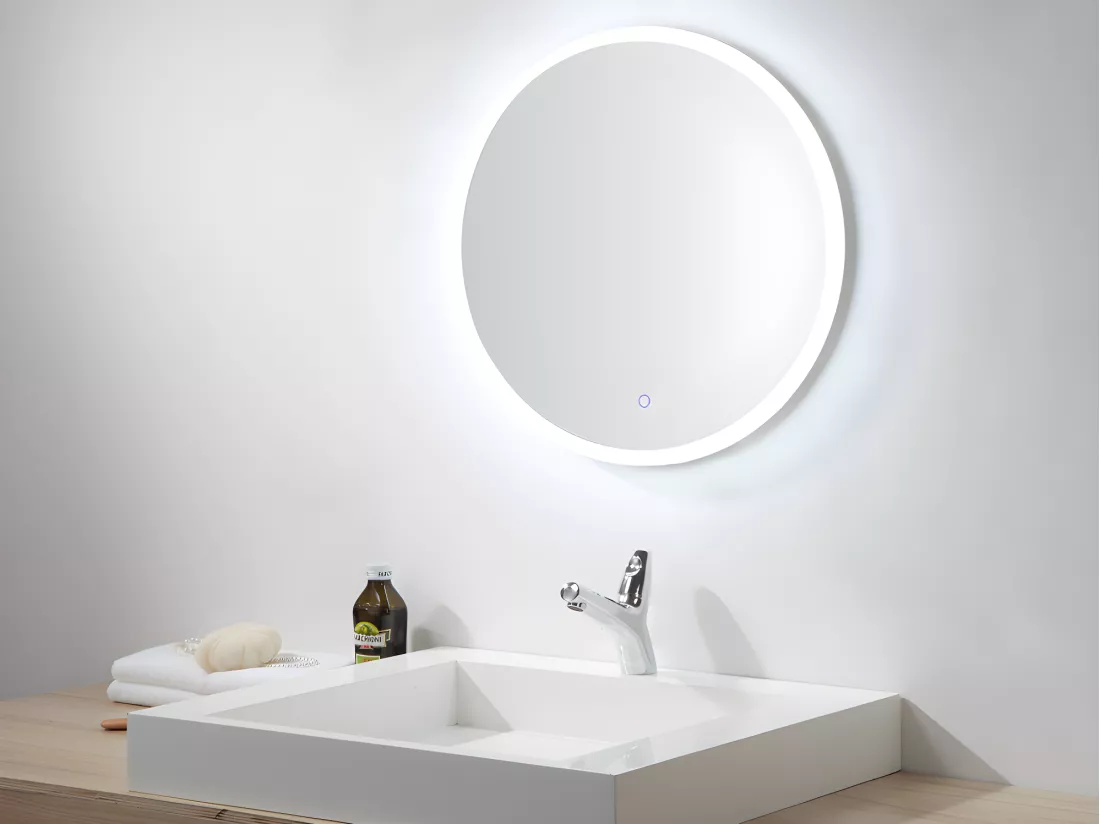 Miroir de salle de bain lumineux rond à leds anti-buée - D80 cm - DANIELA