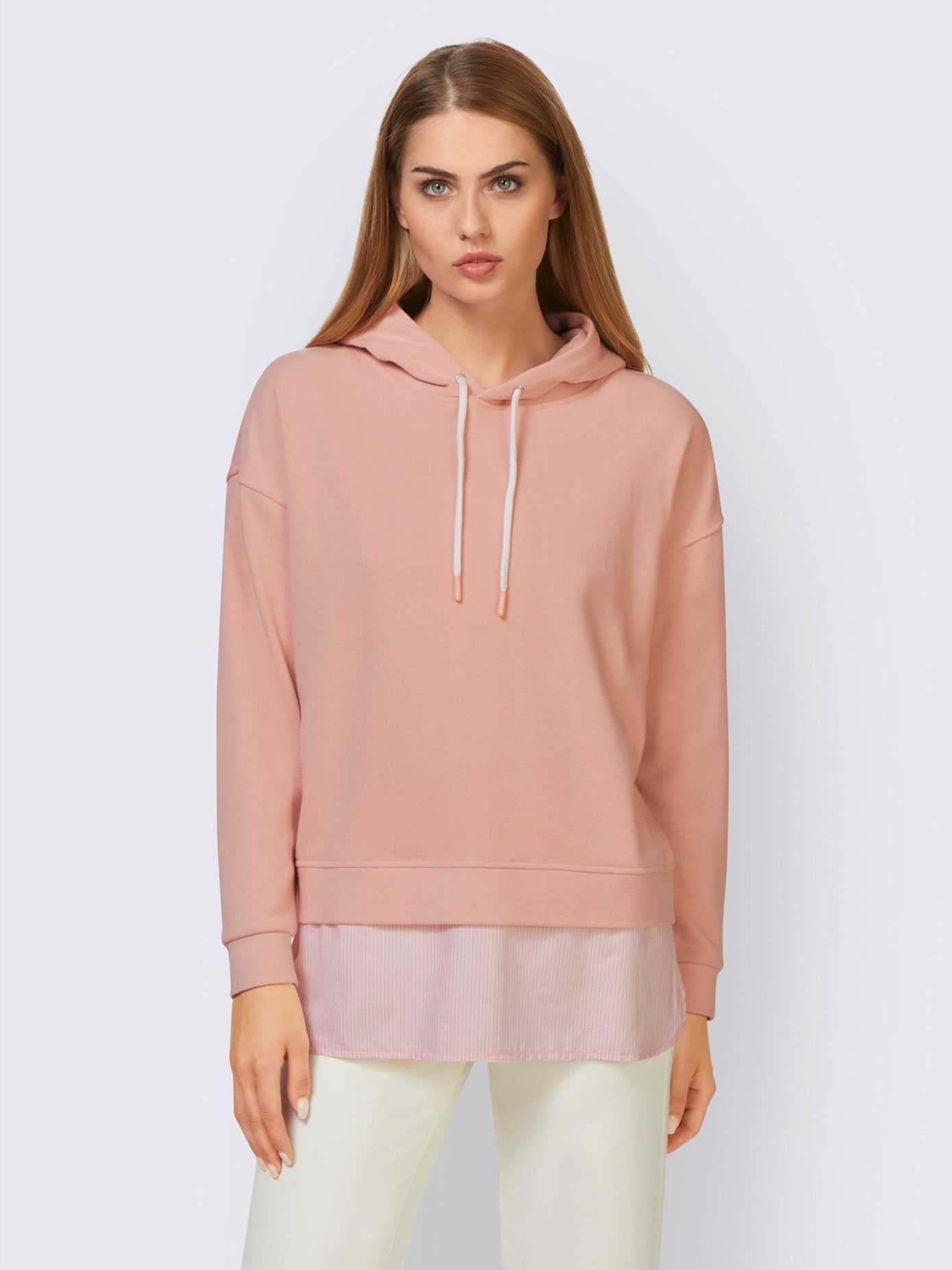 Sweat-shirt empiècements chemisier à rayures tissées