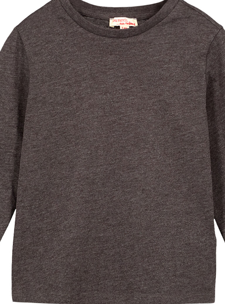 Tshirt Uni GRIS ANTHRACITE CHINE Manches longues