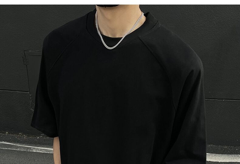 Omozando - Effen oversized T-shirt met ronde hals en elleboogmouwen