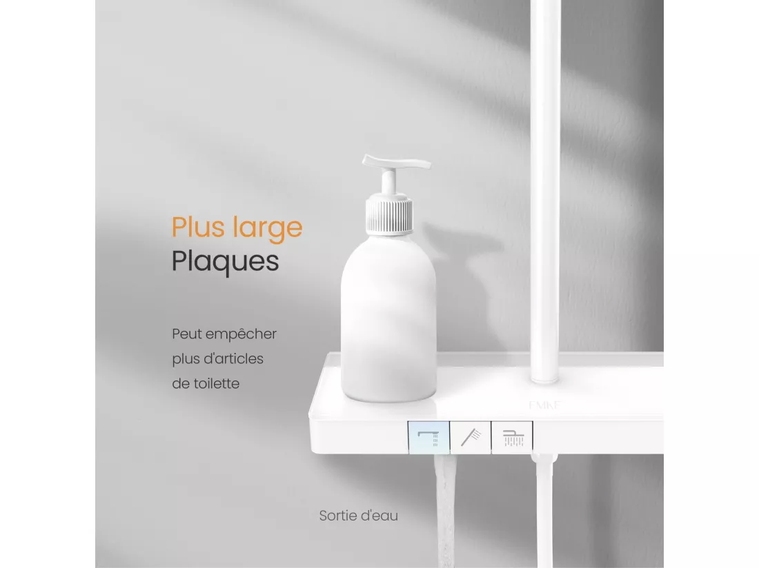 EMKE Colonne de Douche avec douche theramostat 38 °C à Grande douche de tête et douchette multimode, Cercle, blanc