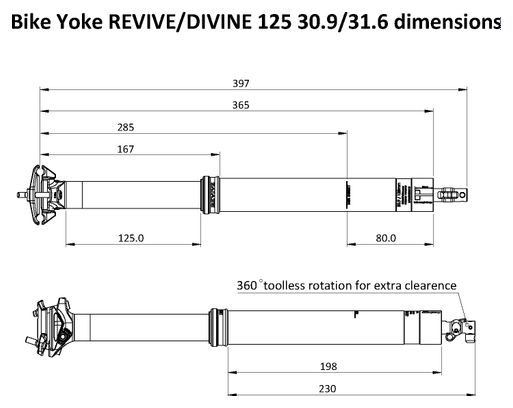 Tige de Selle Téléscopique Bike Yoke Divine Passage Interne Noir (Sans Commande) - Produit Reconditionné
