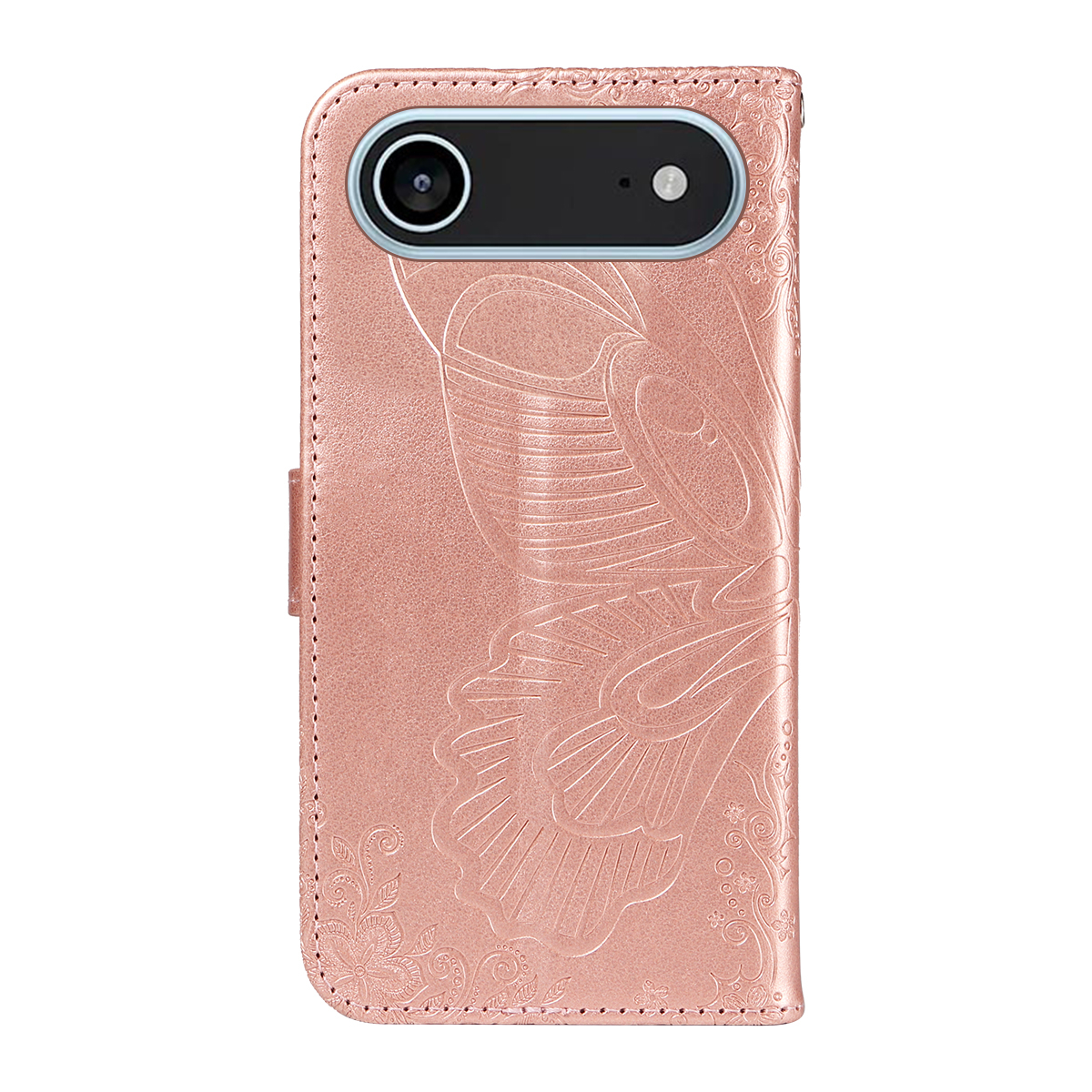 iPhone Air Leder Tasche Flip Cover Schmetterlinge Imprint - Roségold