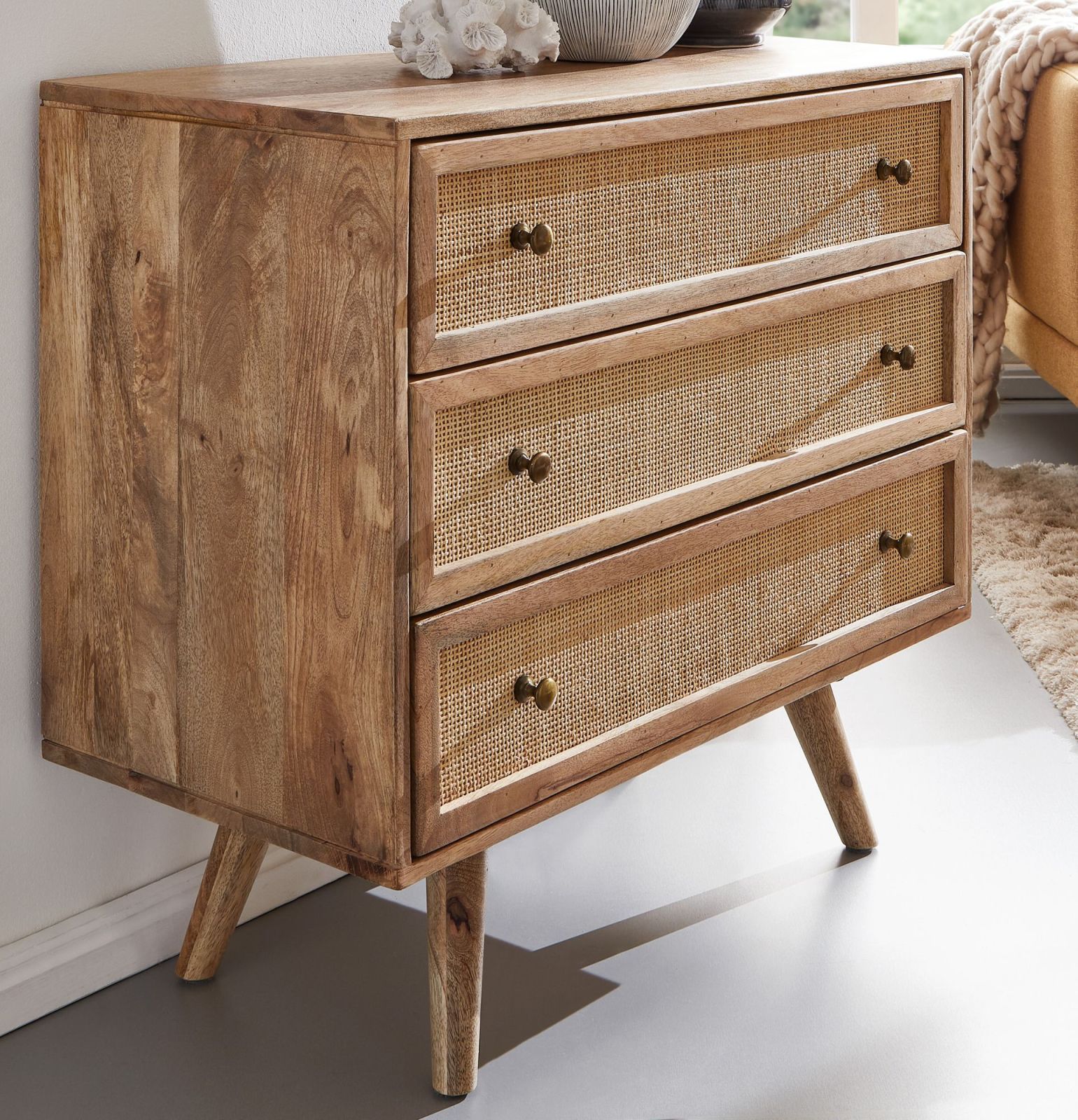 Kommode - hellbraun - Mango Massivholz - 80 cm