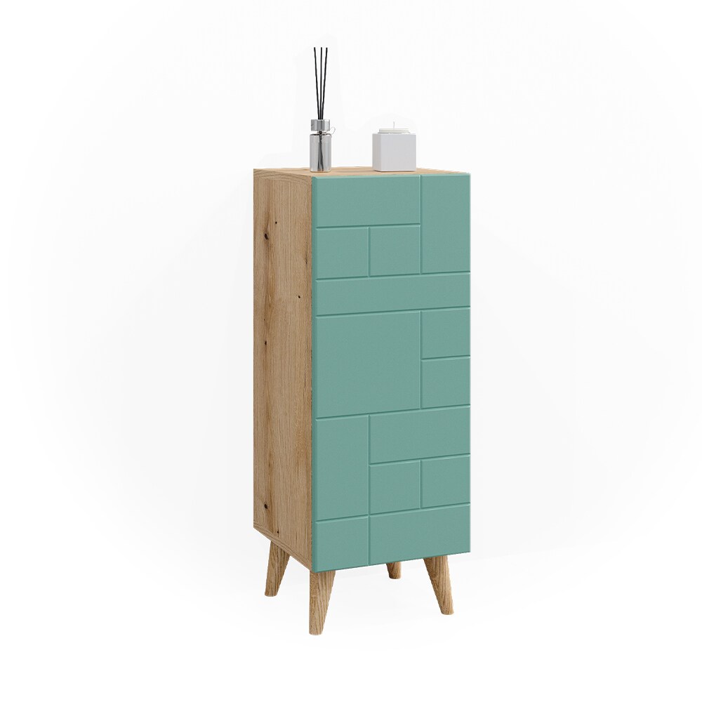 Vicco Midischrank Rudi 30,3 x 80,3 cm, Eiche Evoke Mintgrün, schmaler Badschrank