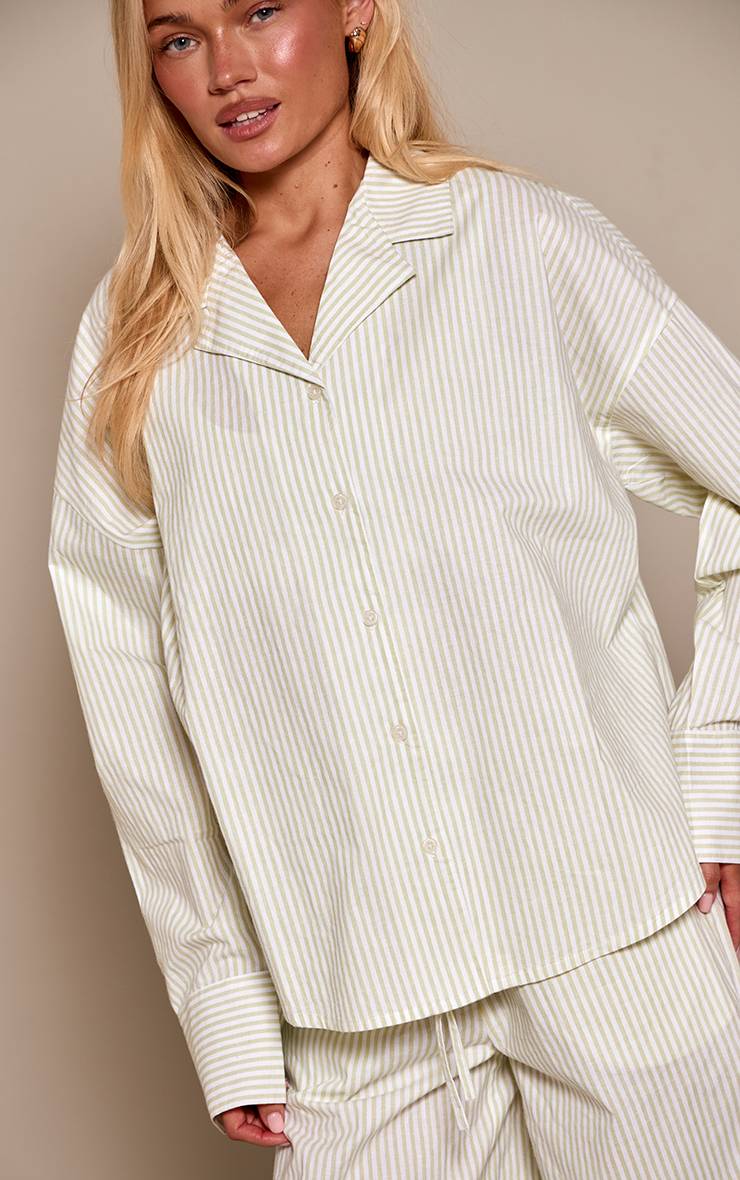 Vert Sauge Chemise De Pyjama À Rayures Manches Longues