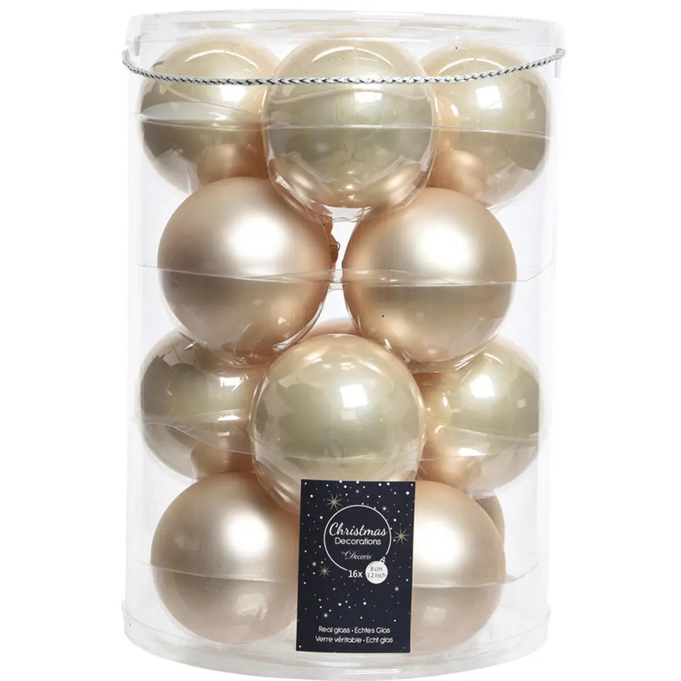 Decoris kerstballen - 16x stuks - glas - champagne - 8 cm