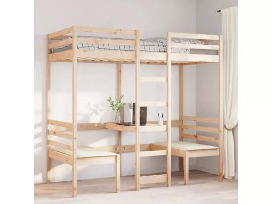 Lit mezzanine avec bureau et chaises 75x190 cm pin massif