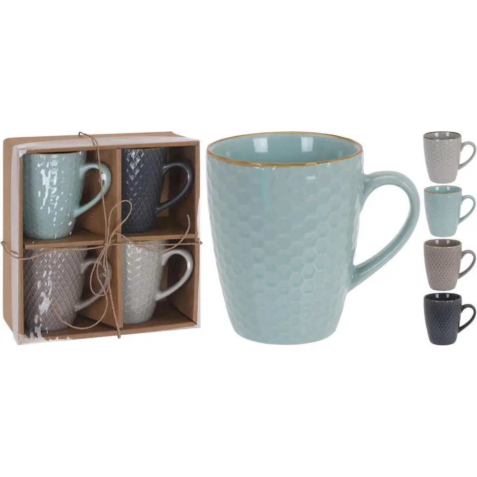 Excellent Houseware Bekers koffiekopjes - 4x - gekleurd - 300 ml