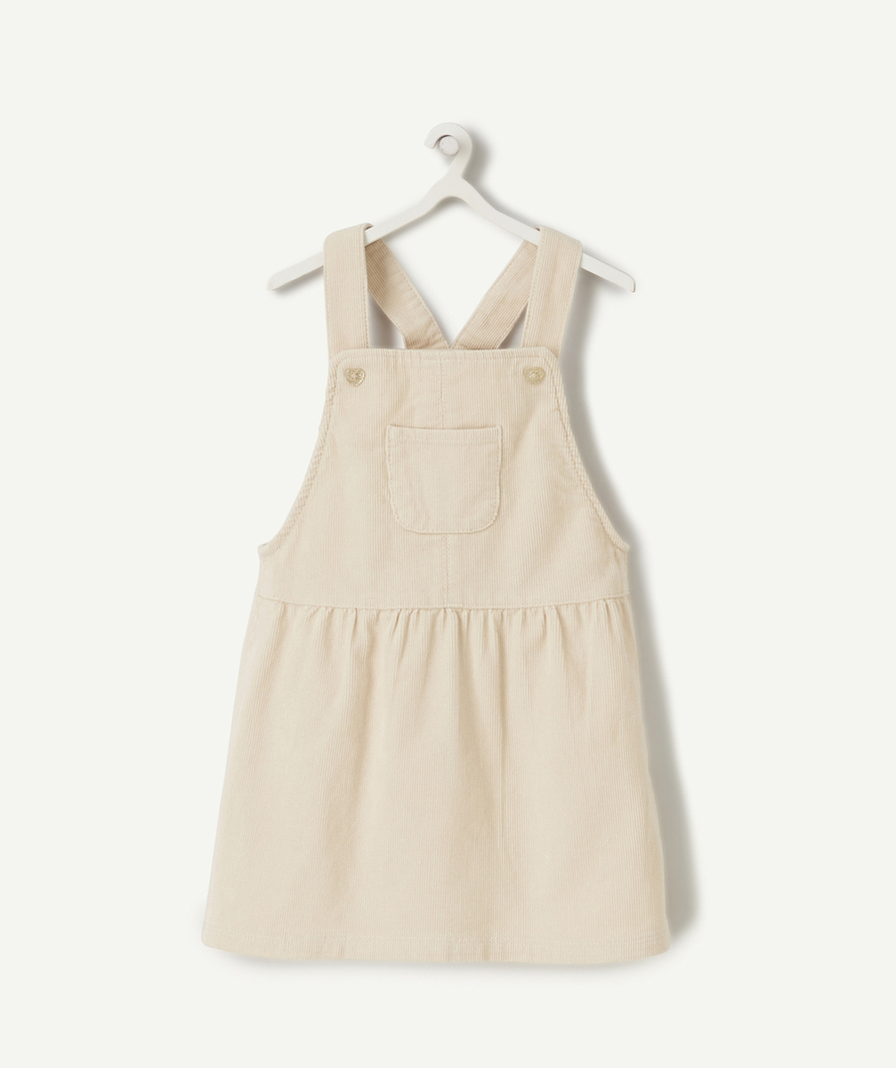 ROBE SALOPETTE BÉBÉ FILLE EN VELOURS ÉCRUE CÔTELÉE