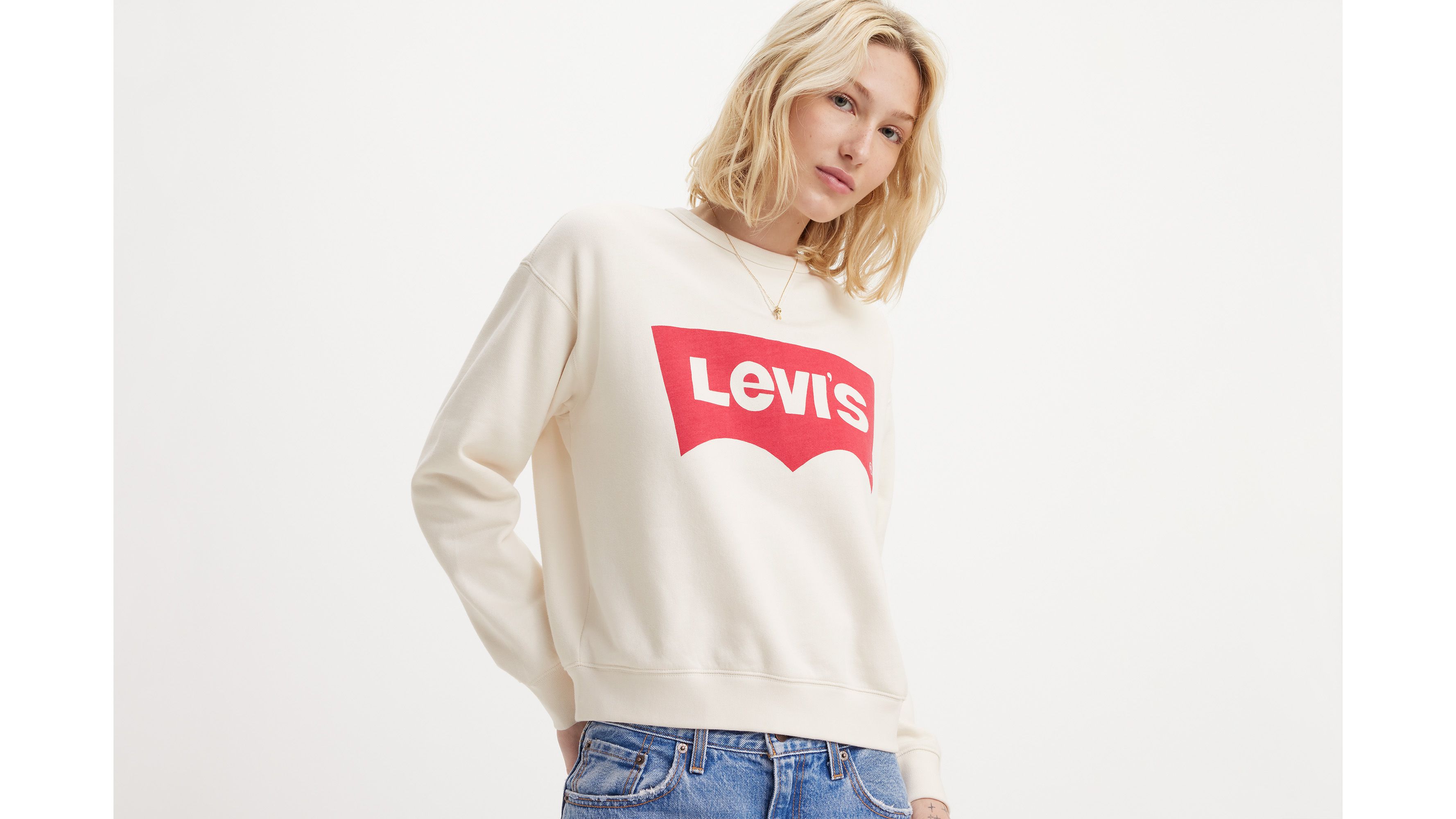 Sweat-shirt col rond graphique Signature - Crew Wonky Batwing Cloud Dancer - Blanc