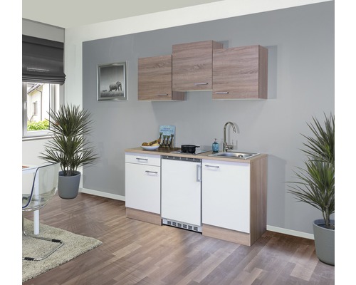 Flex Well enkele keuken met apparatuur Samoa 150,5 cm wit sonoma eiken mat gedemonteerde variant omkeerbaar 00011155