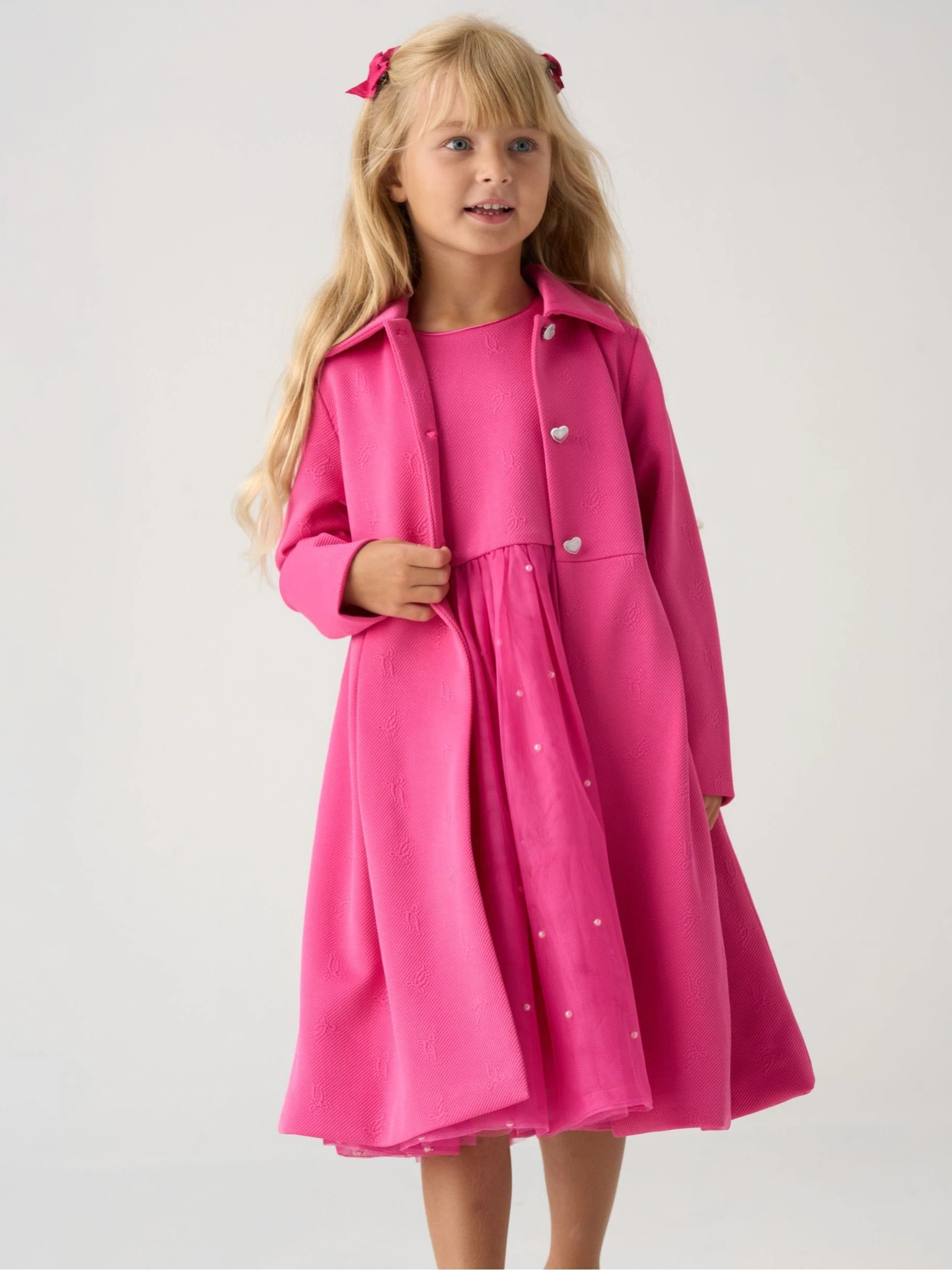 Miss Pink Jacquard Bows Jacket and Sequin Dress Set