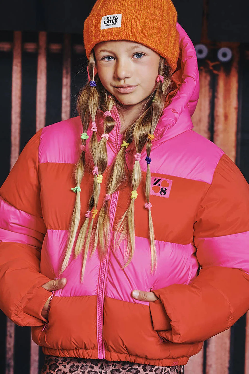 Z8 kids gewatteerde winterjas Jayda roze/oranje