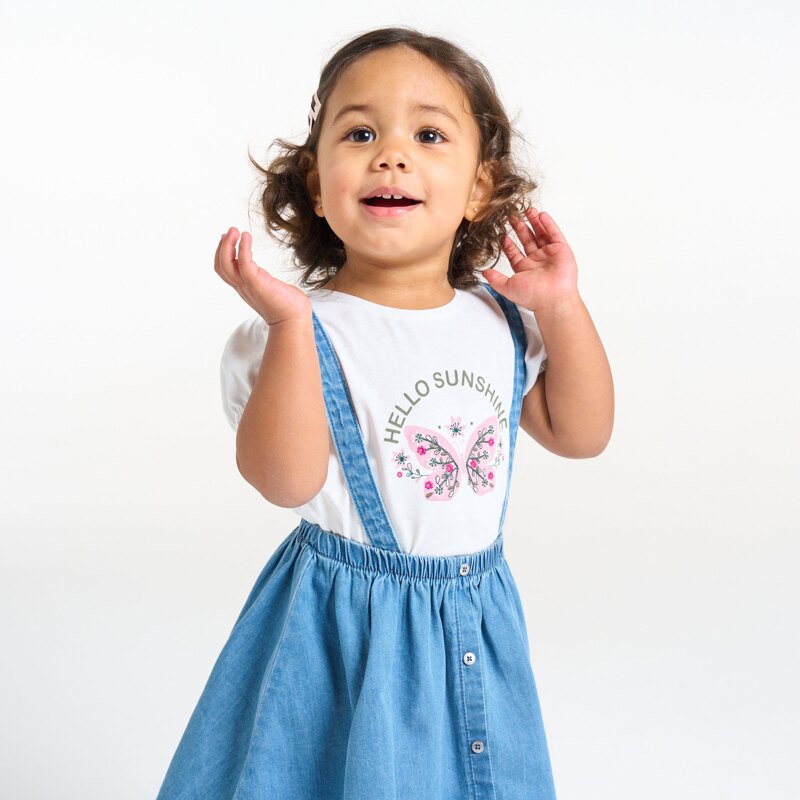 Jupe à bretelles en denim bleu et t-shirt blanc bébé fille Bleu