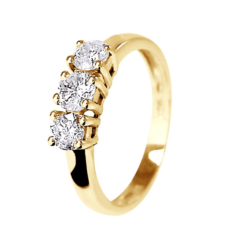 Bague TRILOGIE Diamants 0,75 Cts Serti Griffes Or Jaune 18 Carats