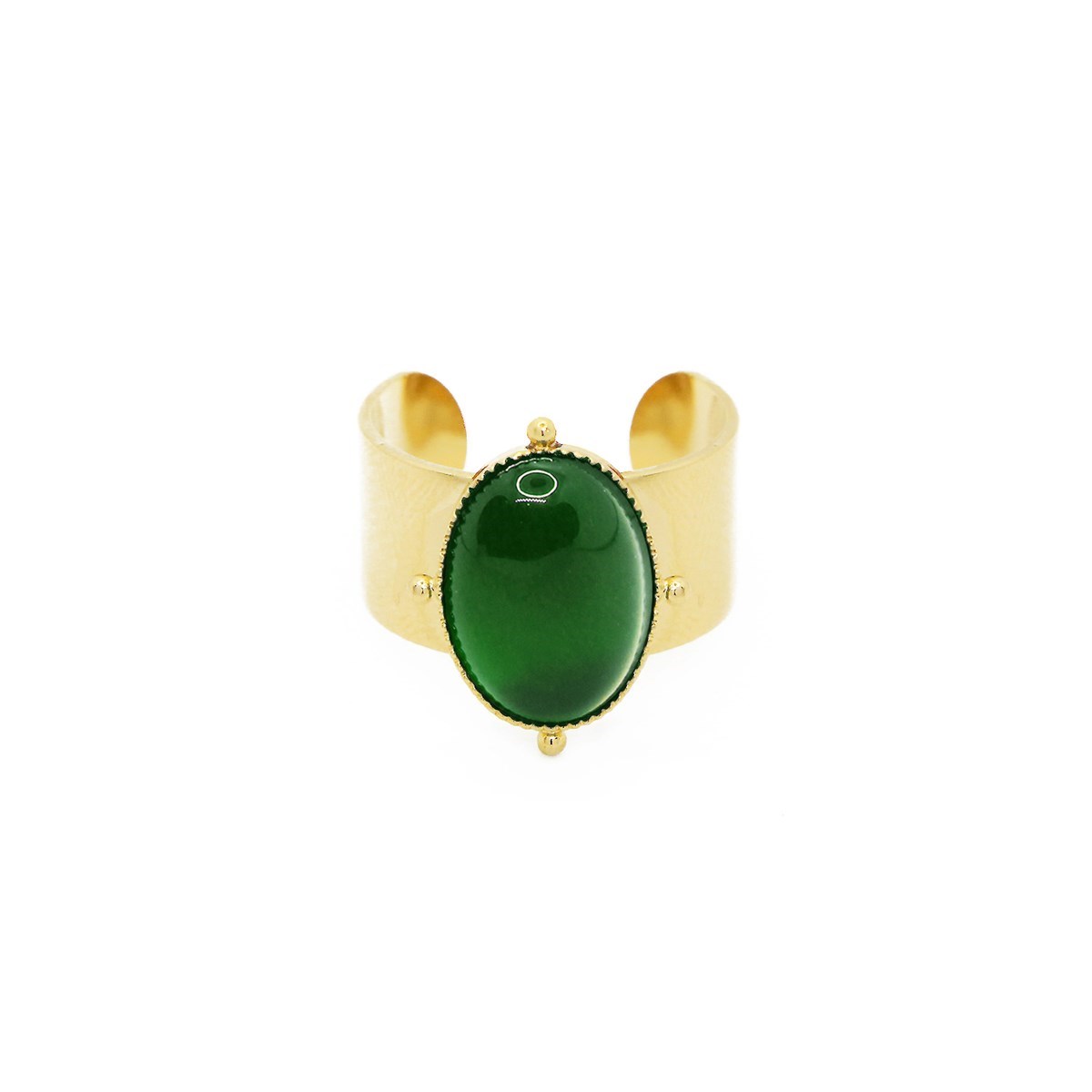 Bague pierre agate verte dorée à l'or fin 24k NEW CALYPSO
