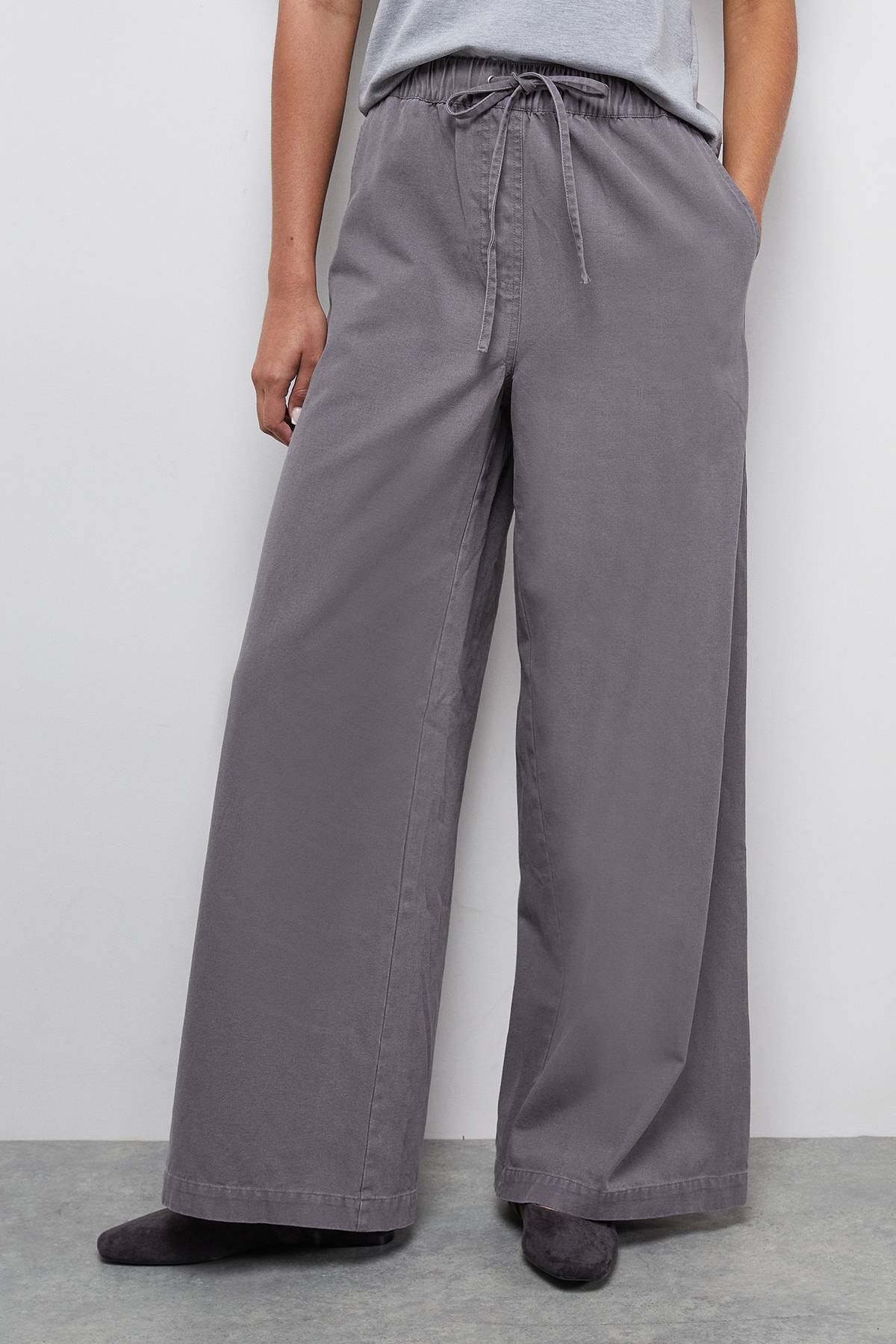 Warehouse Pantalon Cargo Large à Taille Coulissante et Coupe Décontractée