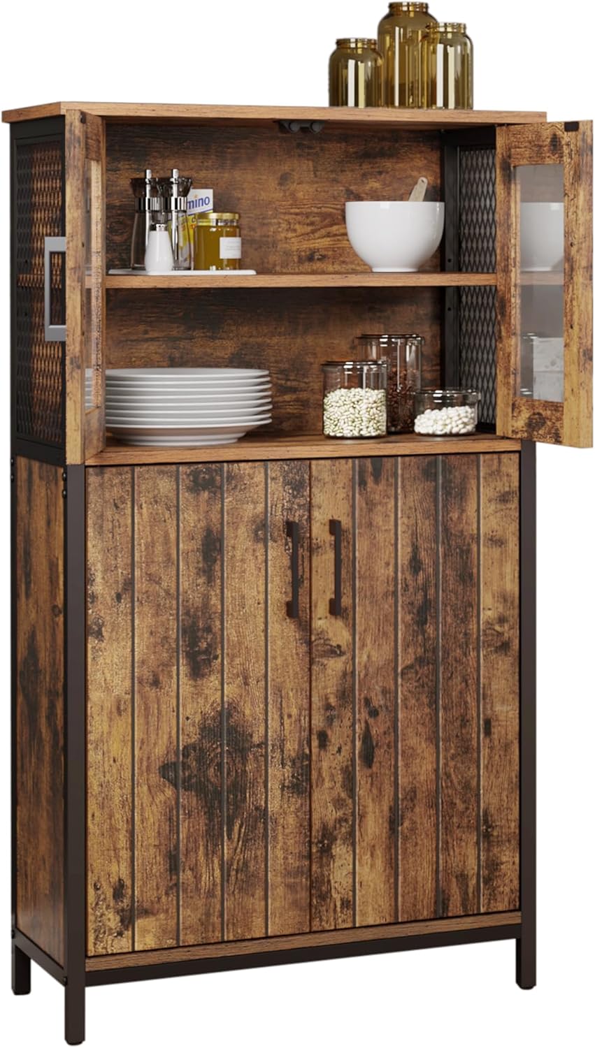 VASAGLE Badezimmerschrank, Sideboard, Küchenschrank, verstellbare Ablage, Stahlgestell, 30 x 60 x 108 cm, Industriestil, vintagebraun-schwarz LSC260B01