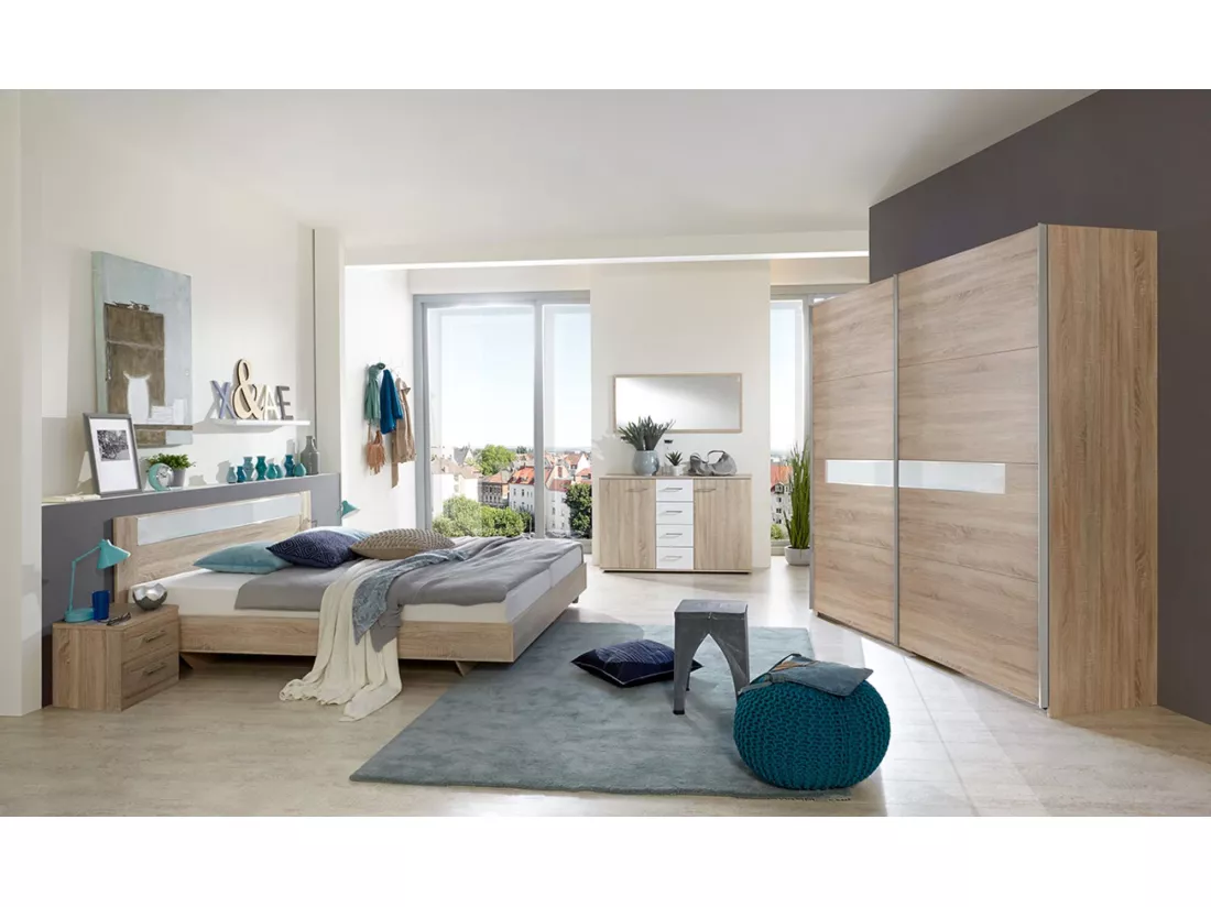 Chambre à coucher complète adulte ( lit adulte 180 x 200 cm + armoire + 2 tables de chevet)