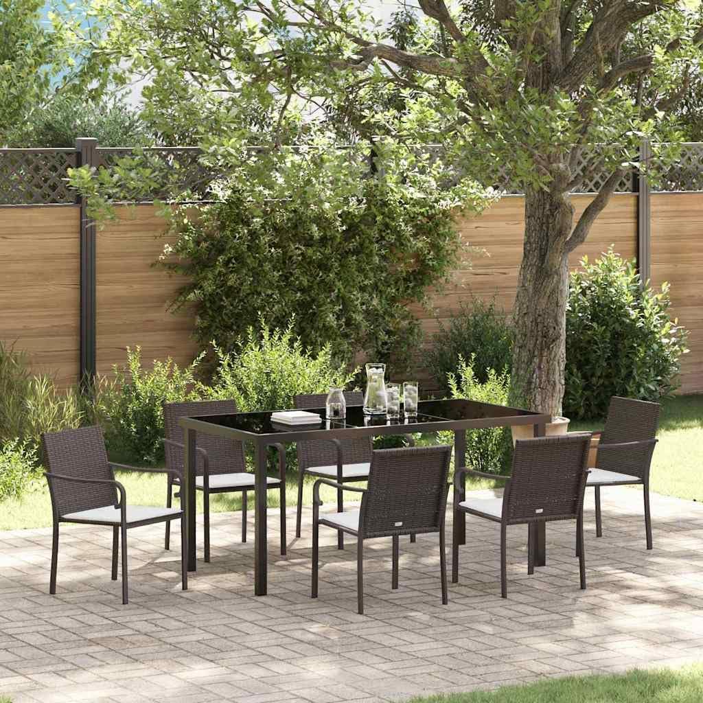 Garten Essgruppe 7-teilig, Braun Poly Rattan, UV-beständig, mit 6 Stühlen & Tisch, für Terrasse, Balkon & Outdoor-Bereich, langlebiges Gartenmöbel-Set