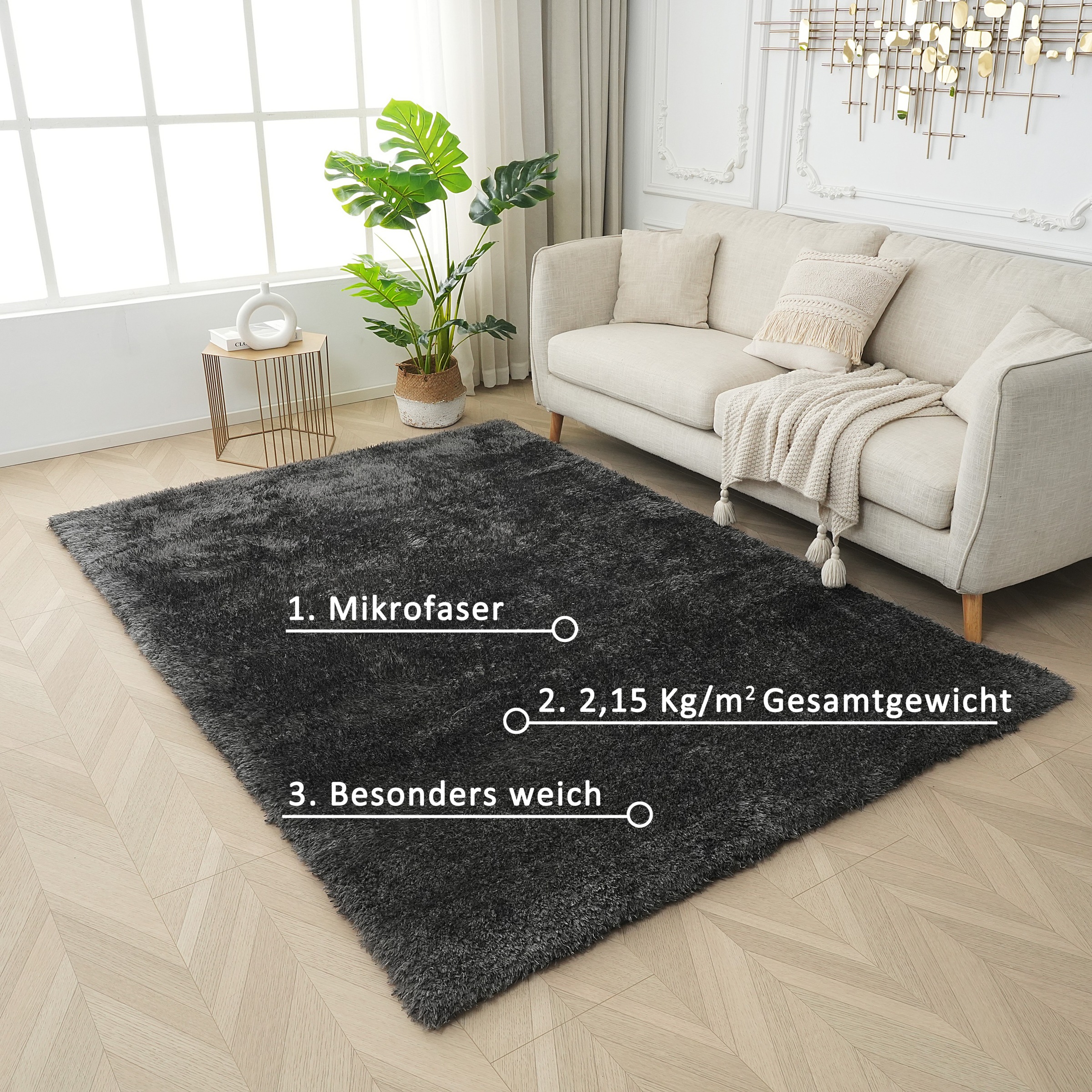 my home Hochflor-Teppich »Micro Shaggy, aus weicher Mikrofaser« rechteckig 53 mm Höhe weich, flauschig, Uni-Farben, Wohnzimmer, Schlafzimmer, Kinderzimmer