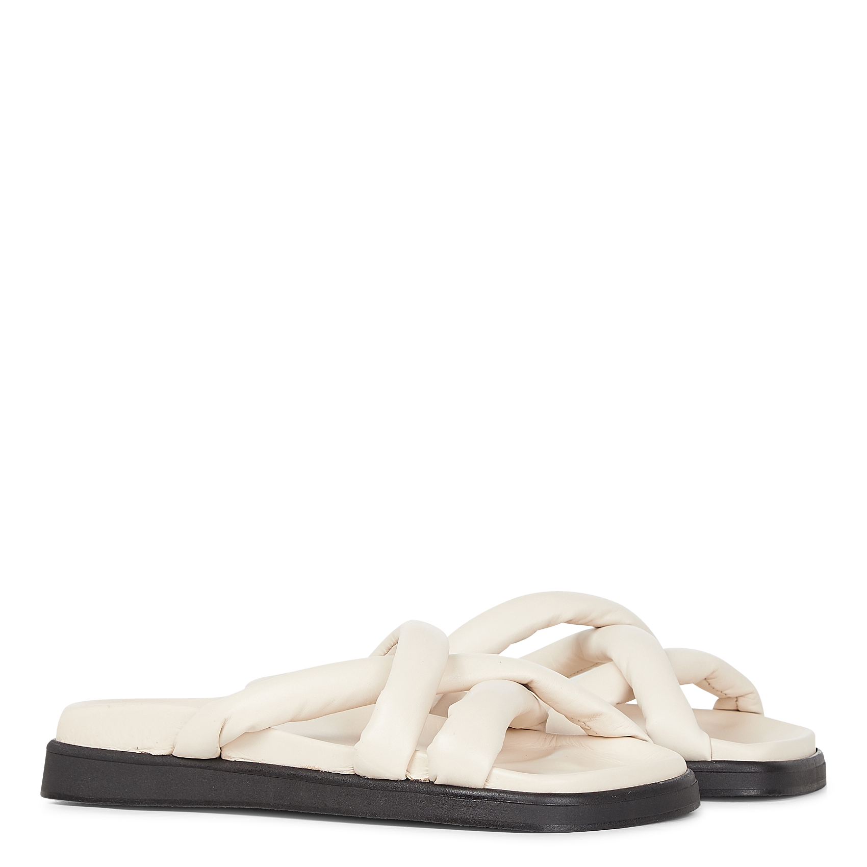 SLIP ON CROSS - Sandales plates à plateforme en cuir| Beige