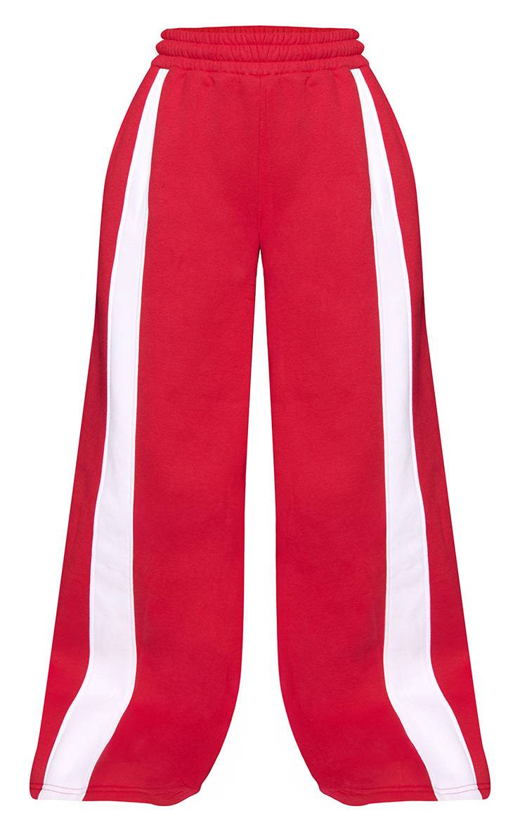 Rouge Jogger Petite À Jambes Larges Avec Bandes Contrastées