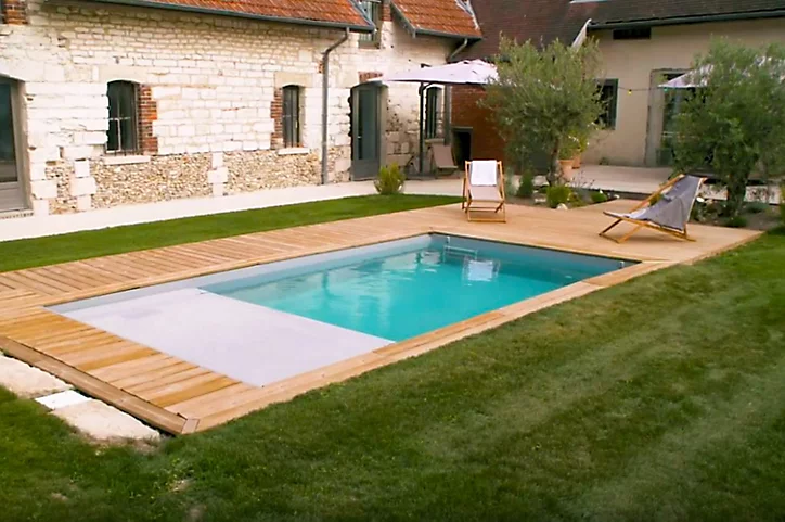Piscine hors sol urbaine myPool XL 6,50 x 3,50 x h.1.33 m + couverture automatique