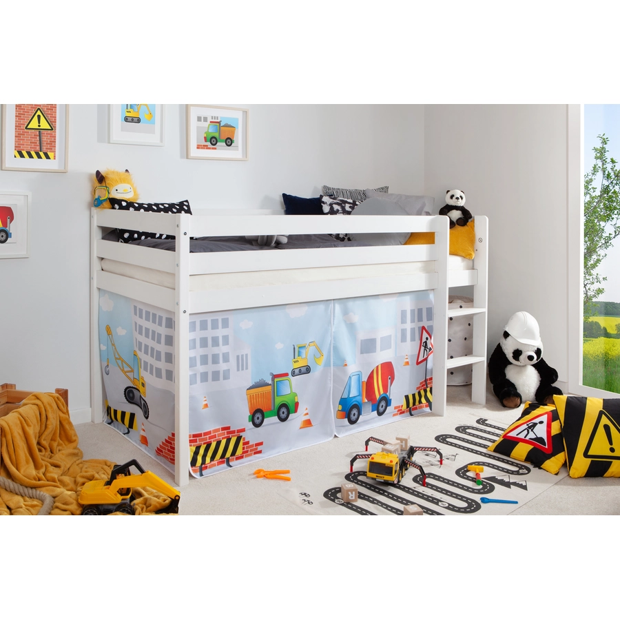 TICAA Hochbett Oskars Baustelle Kiefer weiß Weiß