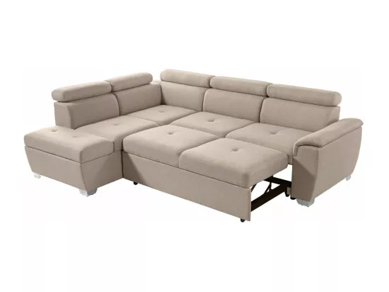 Canapé d'angle gauche convertible Paola 4 places avec coffre en tissu - Beige - L261 x P198 x H80cm - Loungitude
