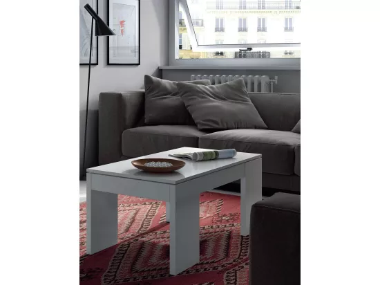 Table Basse à Plateau Relevable coloris blanc brillant - Dim : 100 x 50 x 42 cm