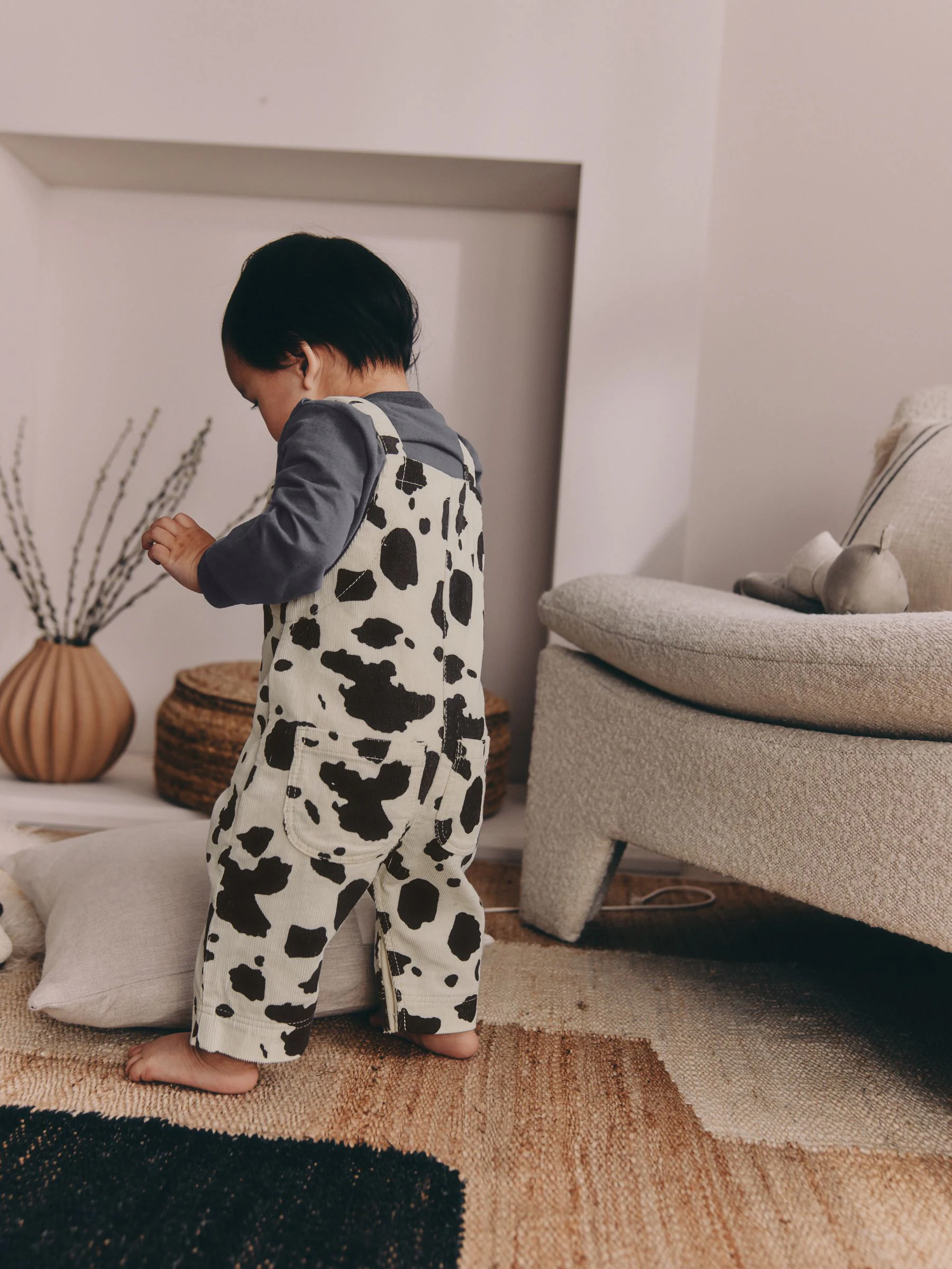 Charcoal/ Cream Cow - Baby Set van bretelbroeken en Bodysuit 2 Pieces (0mnd.-3jr)
