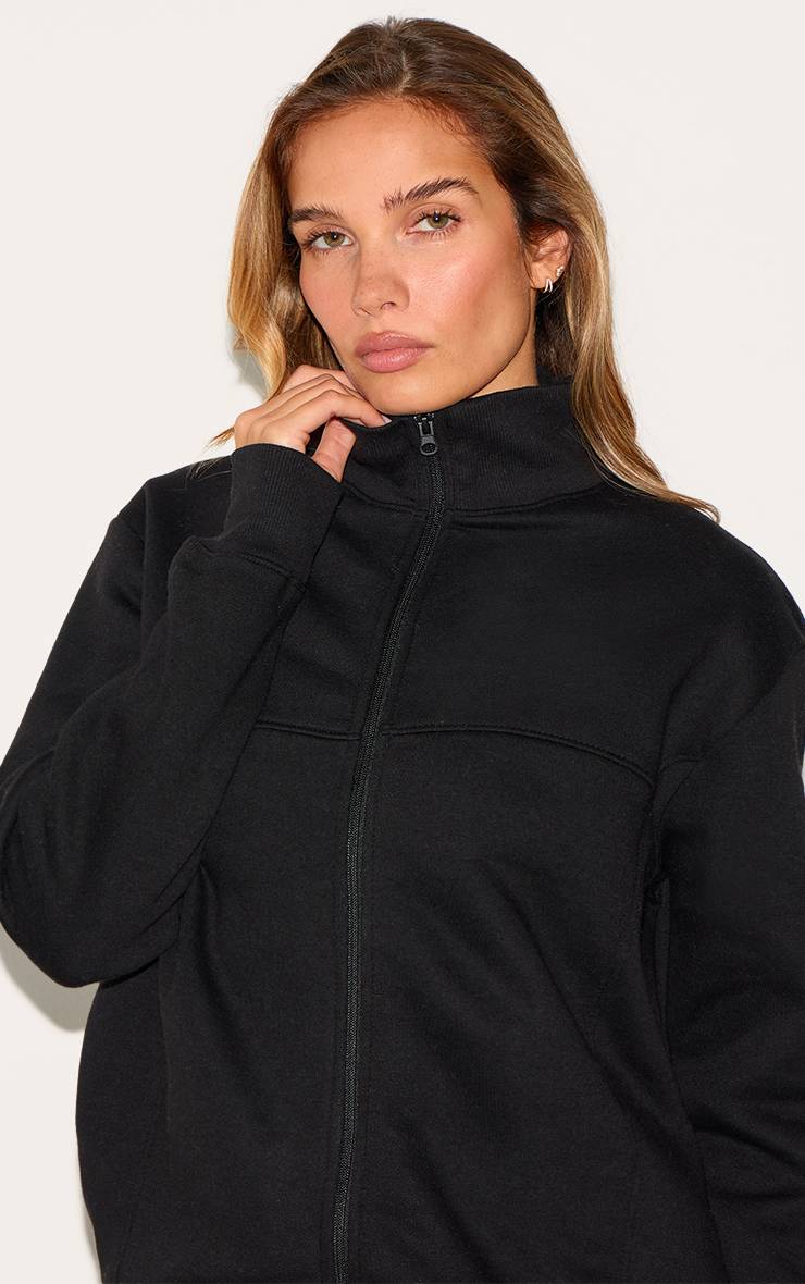 Noir Veste De Survêtement À Détails Nervurés Avec Fermeture Zippée