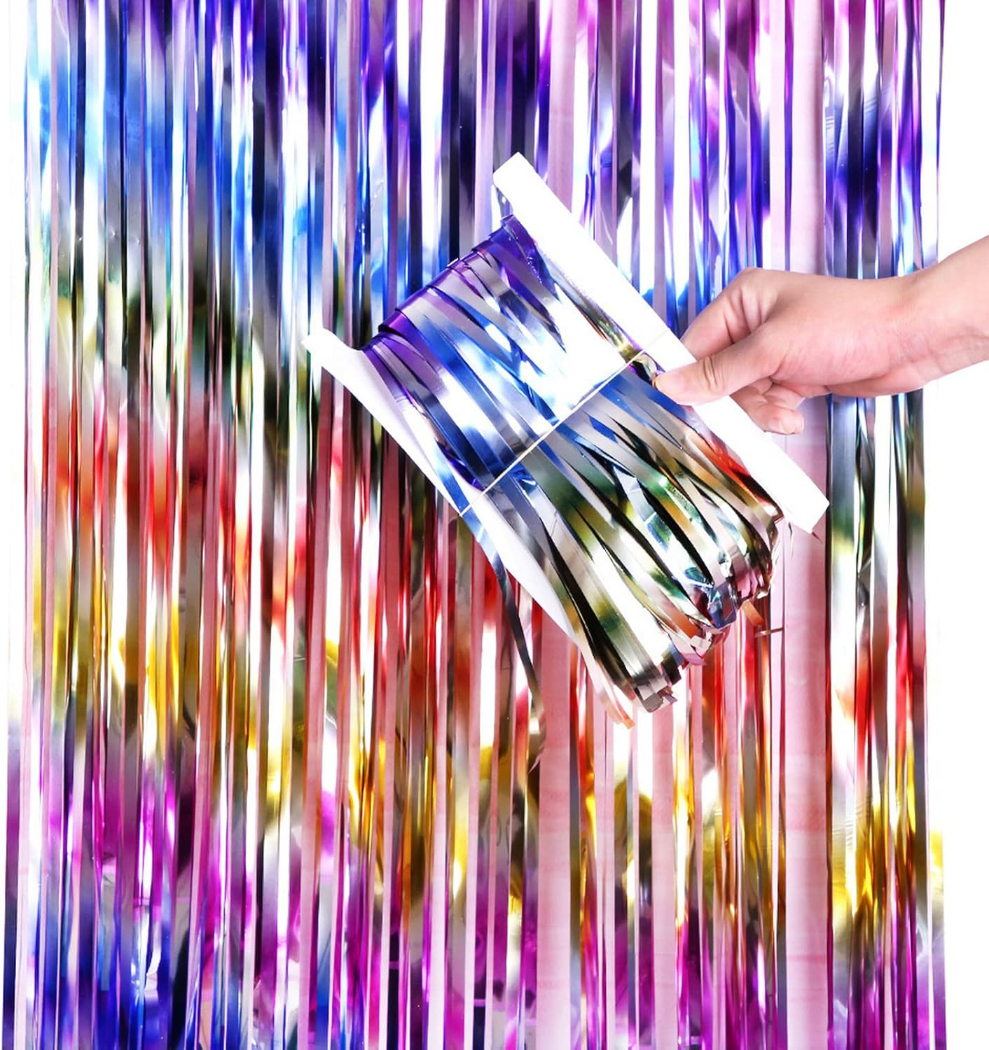 (2er Set) 2x1m Party Deko Lametta Glänzender Fransen Vorhang Dekoration Foto Hintergrund - Bunt