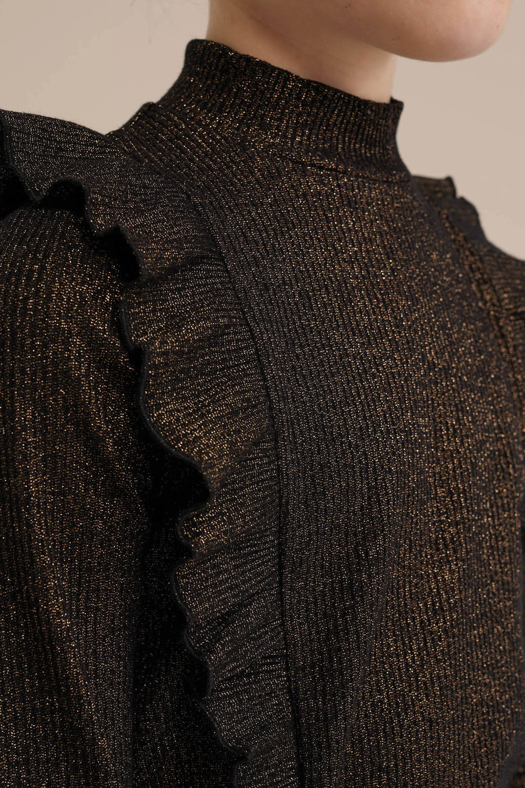 WE Fashion gebreide trui zwart glitter