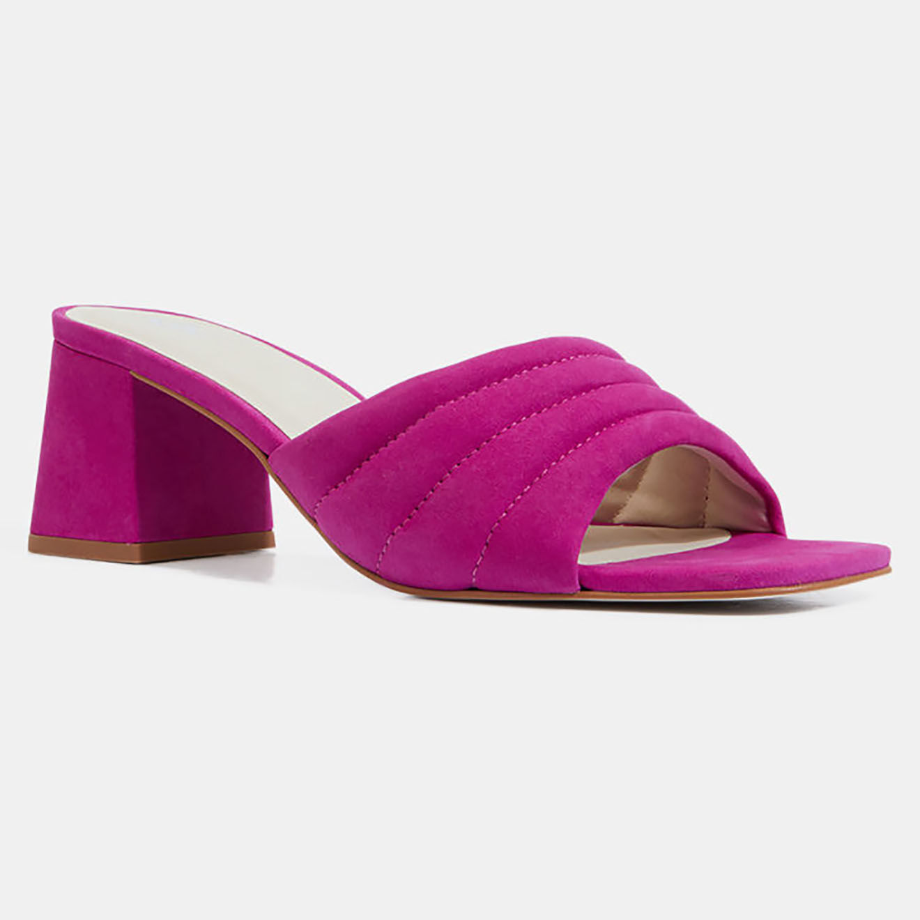 Galeries Lafayette Mules à talon en Cuir matelassées fuchsia - Talon 6 cm