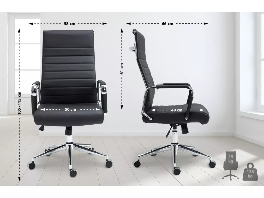 Chaise de bureau - Véritable cuir & Antique clair - Noir - Kolumbus