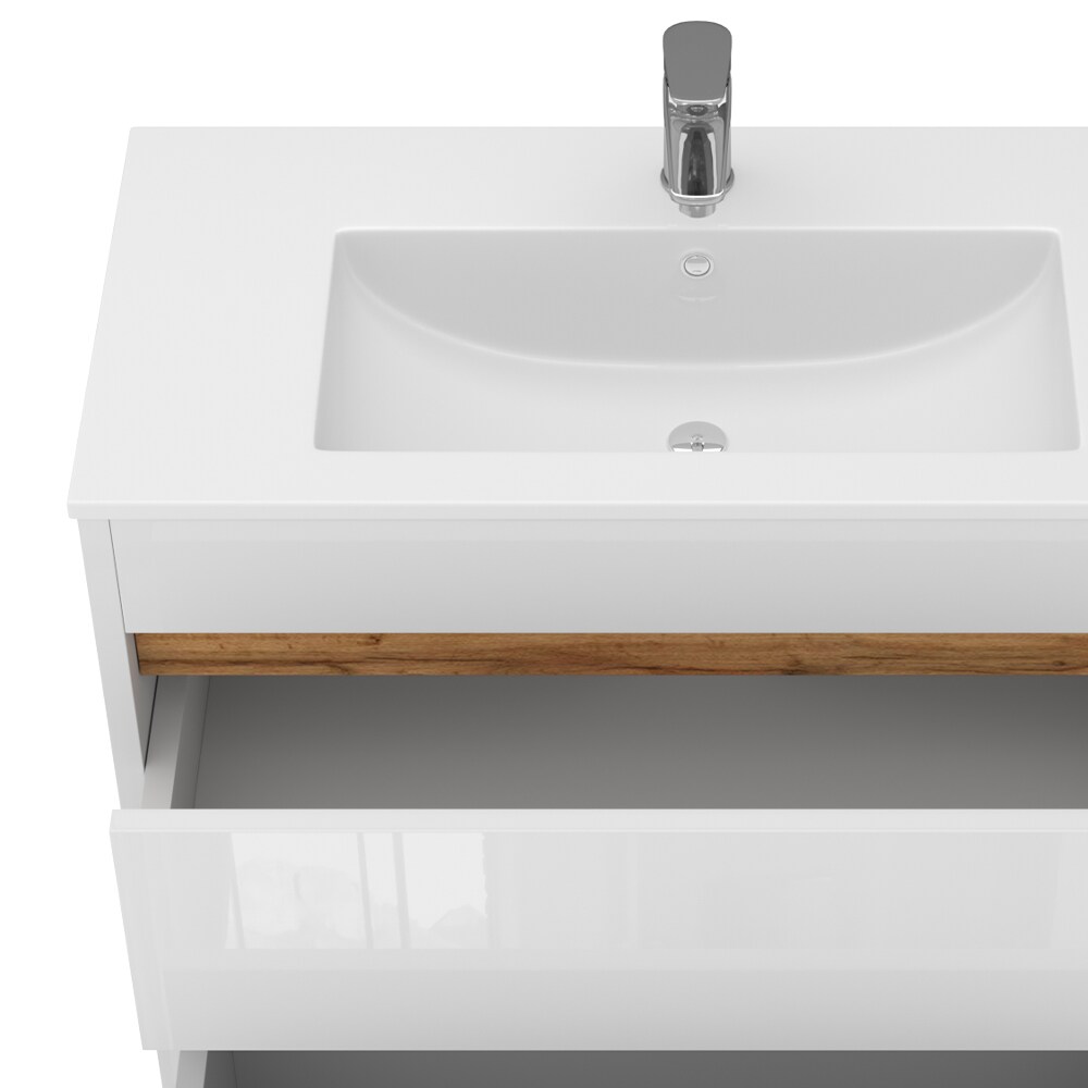 Vicco Waschbecken mit Unterschrank Detmold 80 cm breit, Waschtisch stehend Weiß