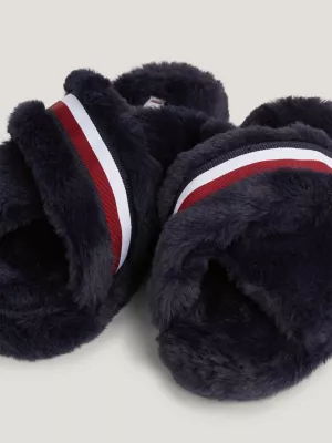 Pantufas de pele sintética com listras globais