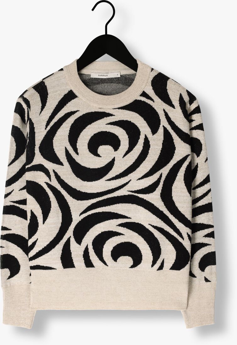 SUMMUM zwarte summum trui mock neck sweater big rose jacquard knit