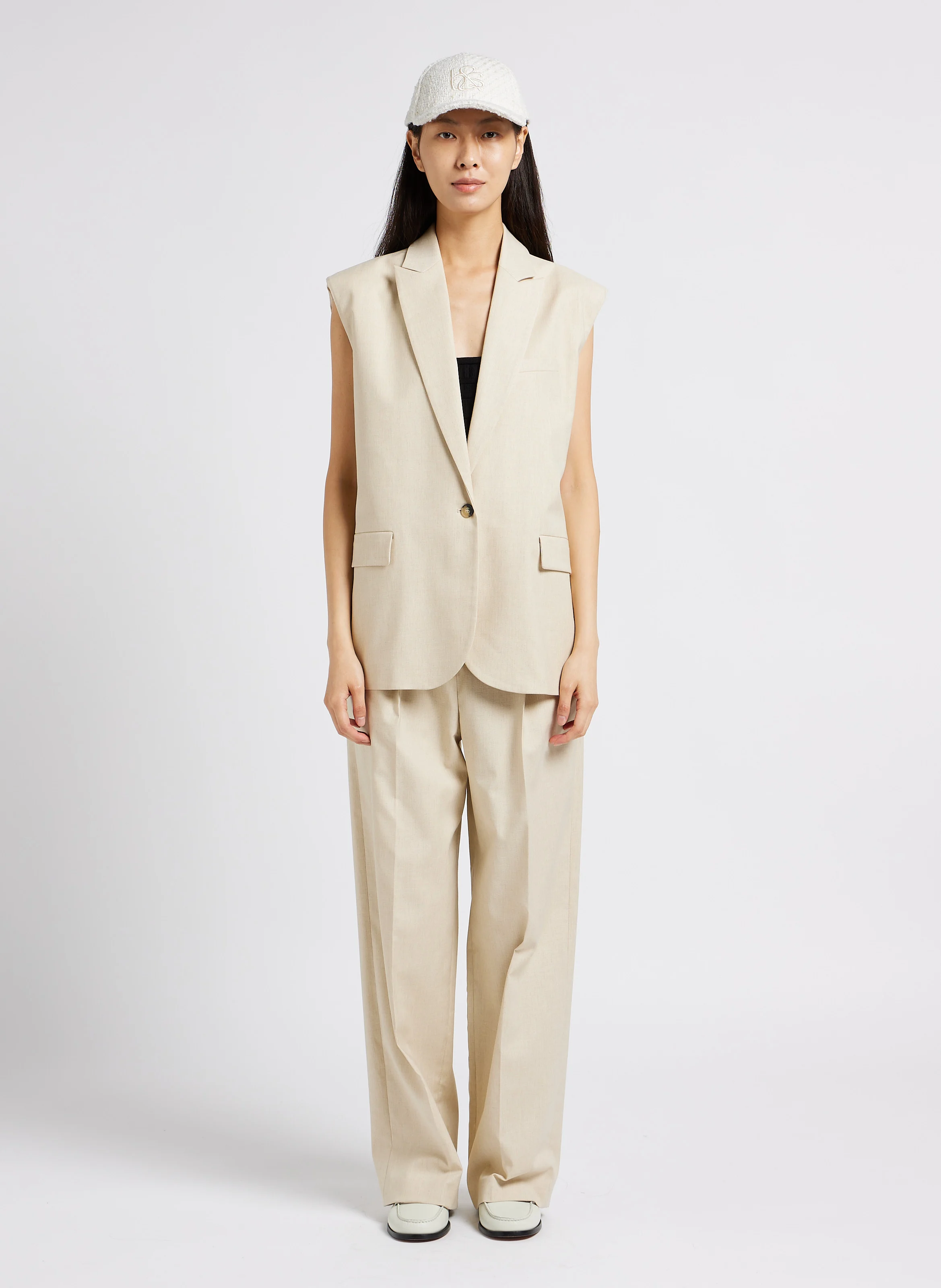 JONA - Pantalon large à pinces | Beige