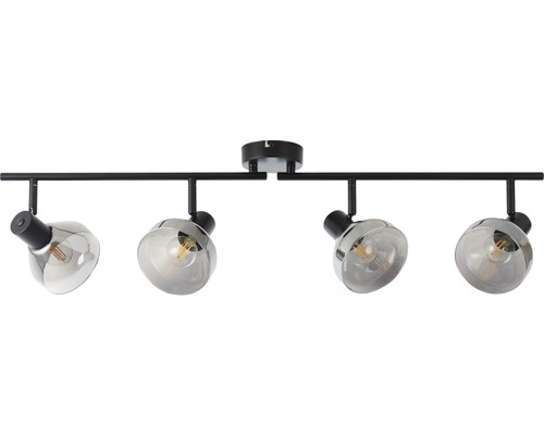 Plafondspot, 4-lichts, HxL 19,5x89 cm, matzwart/rookglas