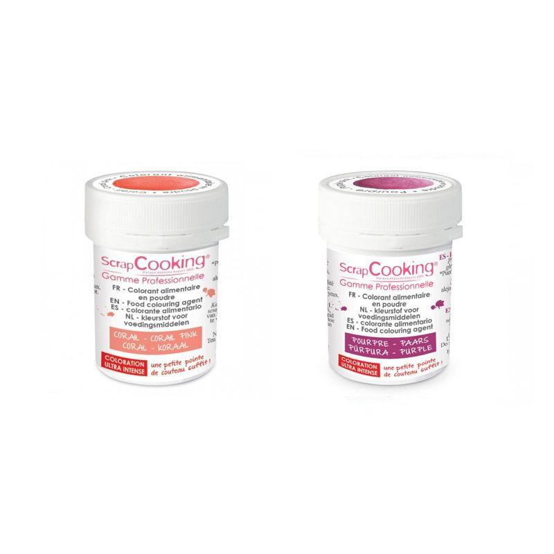 2 colorants alimentaires en poudre - corail-pourpre Scrapcooking