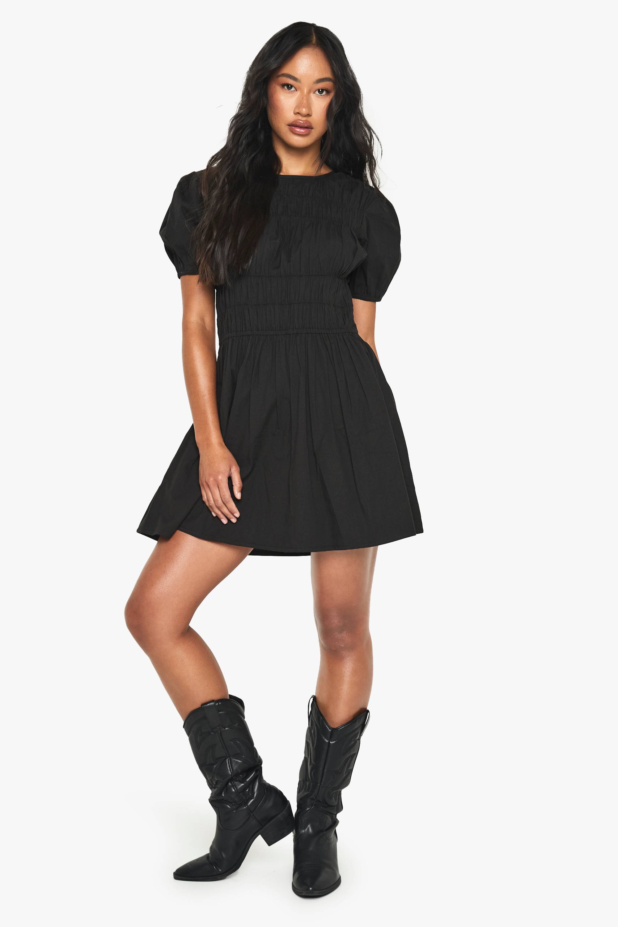 boohoo Mini robe froncée en popeline de coton