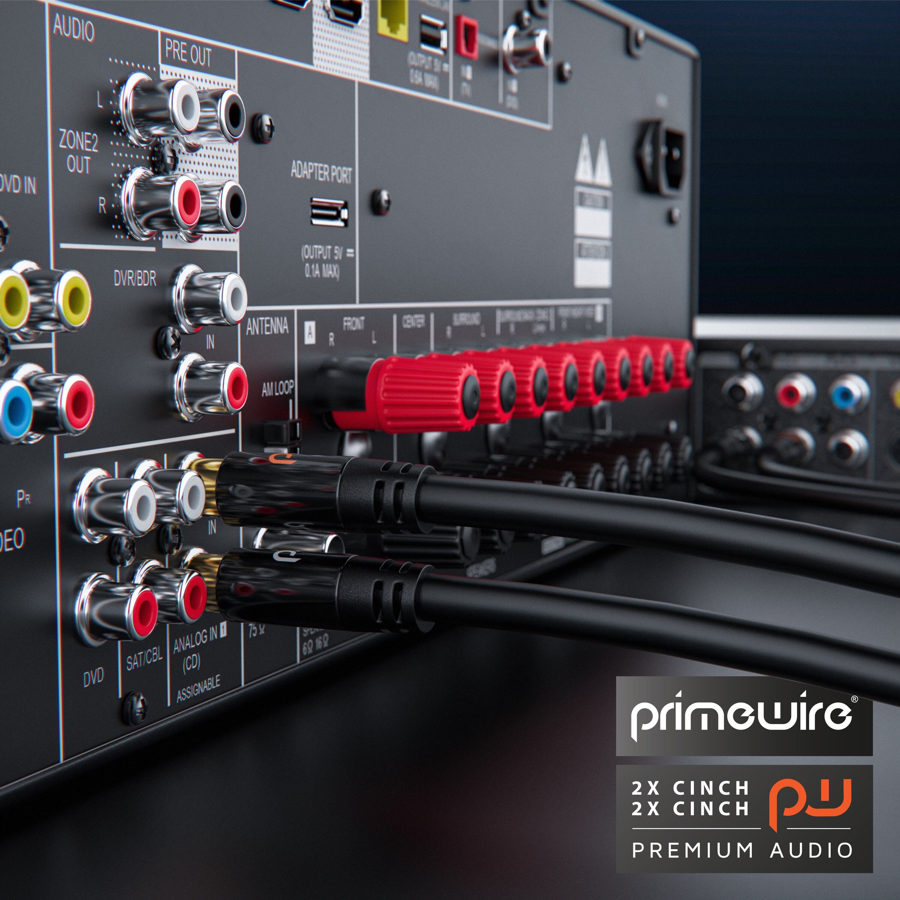 Primewire Stereo-Cinch Audio-Kabel, RCA, HiFi Audio-Kabel mehrfach geschirmt, 2x Cinch auf 2x Cinch - 1m