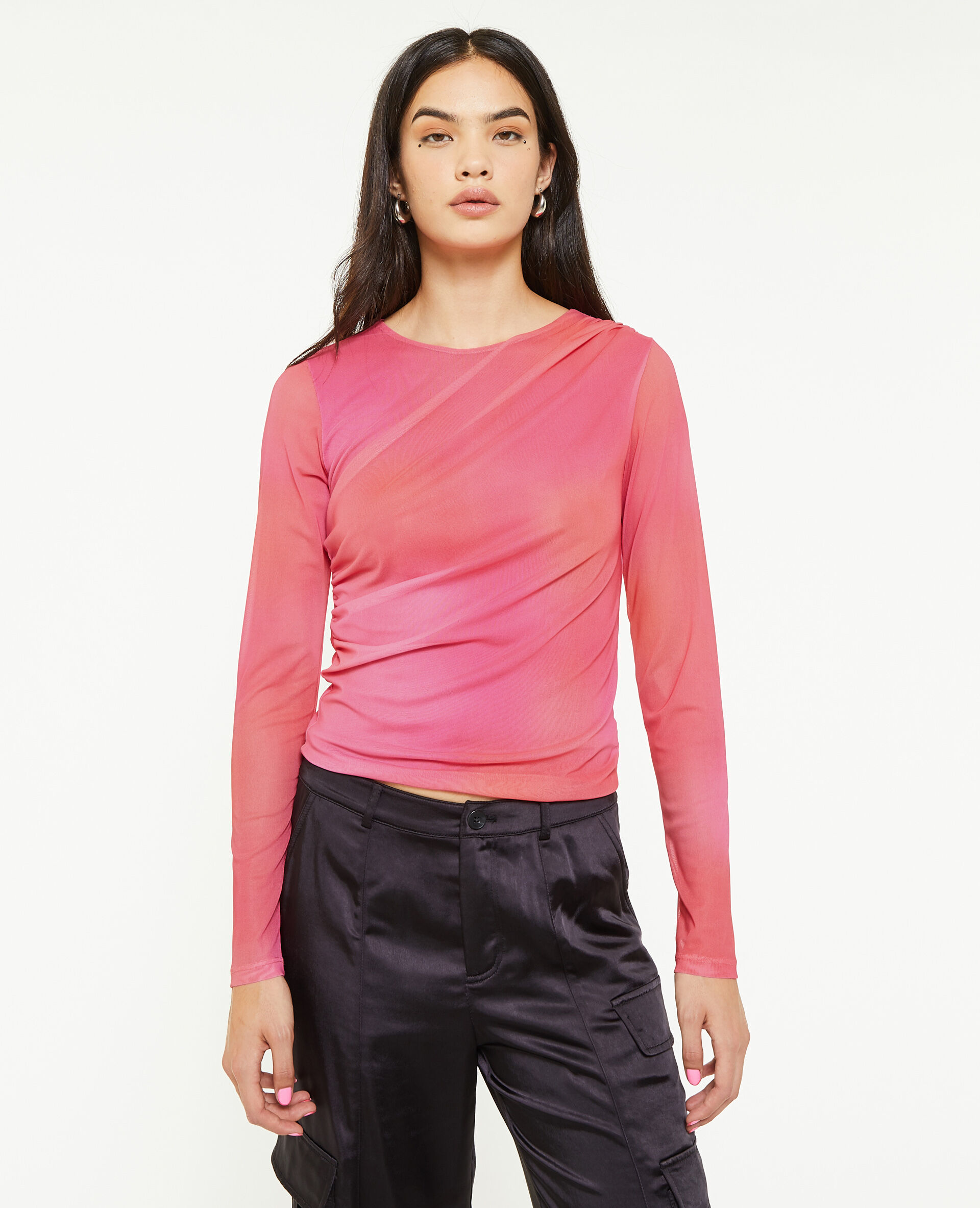 Top en tulle avec fronces - Rose fuchsia